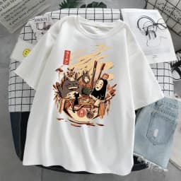 Hayao Miyazaki Anime Series Totoro Printed Men's and Women's Casual Loose Round Neck Short Sleeves Harajuku Anime Tshirt
