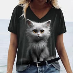 Women's T Shirt Cat Print Casual Short Sleeve 3d T-Shirts Fashion New Streetwear Crew Neck Pullover Female Oversized Clothing