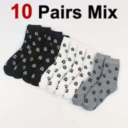 6/10 Pairs Dog Claw Printed Women's Round Neck Socks Cute Cartoon Pattern Comfortable Sweat Absorbing Breathable Casual Socks