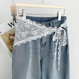 New Embroidered Flower Lace Mini Skirt See Through Y2K Streetwear Lace Up Ruffles Skirt Harajuku Butt Curtain Jeans Decoration