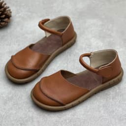 Soft Leather Women's Flat Shoes Retro Handmade Comfortable 2025 Summer Genuine Leather Fashion Black Casual Sandals Ladies