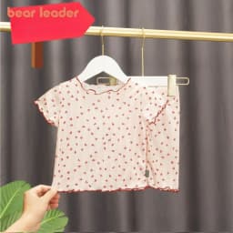 Bear Leader Summer Baby Girls Clothes Love Printed Round Neck Short Sleeve Top+Shorts 2 Piece Set Children's Home Clothing