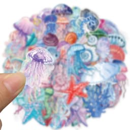 50PCS Set of Tropical Fish Graffiti Stickers Jellyfish Sea Star Shell Coral Stickers Decorative Frame DIY Waterproof Stickers