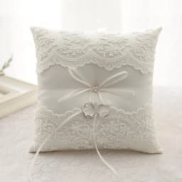 F2TD White Lace Wedding Rings Pillow Bridal Bearer Pillow Vintage Pillow