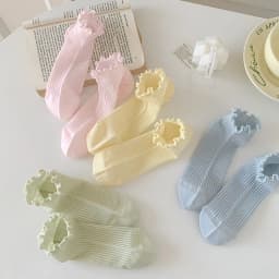 Socks For Women Summer New Plain Casual Daily Sweet Ruffle Socks Thin Breathable Hollow Out Fashion Frilly Female Short Socks