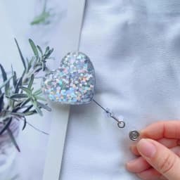 Sequin Heart Retractable Badge Reel Lanyards ID Name Card Badge Holder Nurse Pink Employee Card Alligator Clip Office Supplies