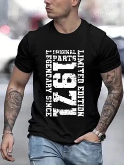 " LIMITED 1971 EDITION" Letters Print Casual Crew Neck Short Sleeve Tops for Men, Fashion Casual Summer T-Shirt Birthday Gifts