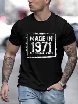 " LIMITED 1971 EDITION" Letters Print Casual Crew Neck Short Sleeve Tops for Men, Fashion Casual Summer T-Shirt Birthday Gifts