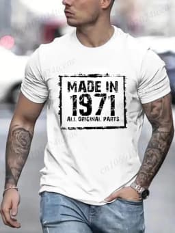 " LIMITED 1971 EDITION" Letters Print Casual Crew Neck Short Sleeve Tops for Men, Fashion Casual Summer T-Shirt Birthday Gifts