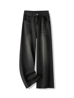 Korean Vintage High Waist Women's Jeans Y2K Slimming Pear-Shaped Loose Straight Bell Bottoms Black Gray Baggy Denim Trousers