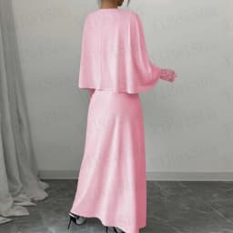 Customized Pink Straight Prom Dresses Ankle-Length Fashion O-Neck Stole Lace Full Sleeve Evening Gown Simple Draped Party Gown