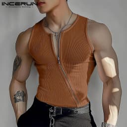 INCERUN Men Tank Tops Solid Color Knitted Zipper Sleeveless Male Vests Summer Streetwear Skinny 2025 Fashion Men Clothing S-3XL