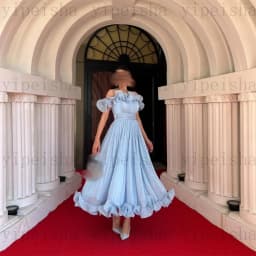 Customized Boat Neck A-Line Evening Dresses Off The Shoulder Ruffles Draped Midi Prom Gown Modern Backless Tea-Length Party Dres