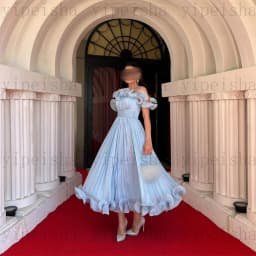 Customized Boat Neck A-Line Evening Dresses Off The Shoulder Ruffles Draped Midi Prom Gown Modern Backless Tea-Length Party Dres