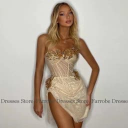 Luxury Cocktail Dresses 2025 Mini Organza Sheath/Column Valentine's Day Dress Champagne Sweetheart Rhinestones Prom Gown Short