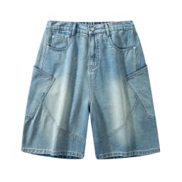 Summer New Baggy Denim Shorts Fashion Casual Straight Harajuku Jeans Male Vintage Wash Drawstring Short Pants Streetwear