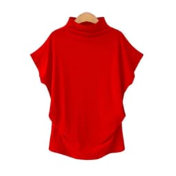 Ladies' New Trendy Fashion Solid Color Soft Turtleneck Top High End Basic Daily Commute Thin Short Sleeve Pleated Clothing