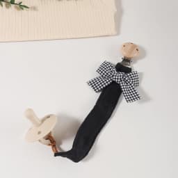 Cotton Bow Pacifier Clip for Girls - Baby Soother Holder with Wooden Paci Clip, Soft Muslin Cotton Strap for Newborn Dummy Chain