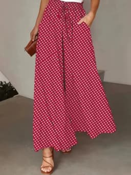 Lace Up Printed Women's Long Trousers Casual Pocket Women's Wide Leg Pants Fashionable High Street Bohemian Style Summer Daks