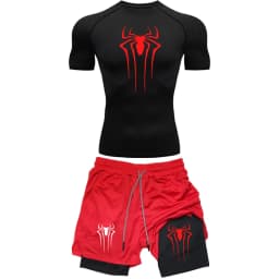 Men's Workout Compression Set Y2K Spider Printed Gym Tshirts Breathable Running Shorts Quick Dry Sports Rash Guard Sportwear Set
