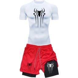 Men's Workout Compression Set Y2K Spider Printed Gym Tshirts Breathable Running Shorts Quick Dry Sports Rash Guard Sportwear Set