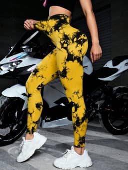 Hip Lifting Seamless Fitness Gym Leggings Tie-Dye Yoga Pants Women's Exercise Tights Tummy Control High Waist Workout Pants