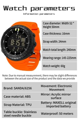 SANDA New 6256 Men's Electronic Watch Large Dial Outdoor Waterproof Sports Watch Night Light Alarm Clock Multi Functional Watch