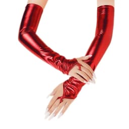 Womens Lacquer Leather Hook Finger Long Gloves Cosplay Nightclub Pole Dance Stage Performance Sexy Fingerless Mittens Accessory