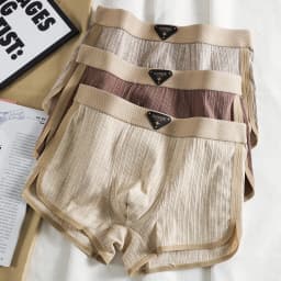 3PCS/Pack 100% Cotton Solid Striped Men's Panties For 40-100kg Breathable Mesh Crotch Underpants High Elastic Waistband Boxers