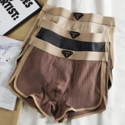 3PCS/Pack 100% Cotton Solid Striped Men's Panties For 40-100kg Breathable Mesh Crotch Underpants High Elastic Waistband Boxers