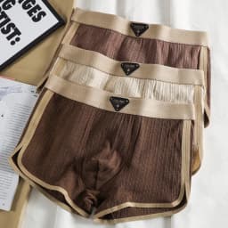 3PCS/Pack 100% Cotton Solid Striped Men's Panties For 40-100kg Breathable Mesh Crotch Underpants High Elastic Waistband Boxers