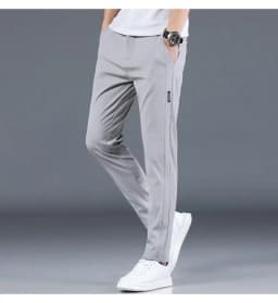Ice silk men's pants 2025 summer new black gray thin business casual pants outdoor elastic breathable straight leg sports pants