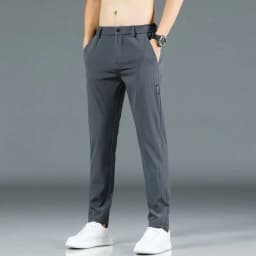Ice silk men's pants 2025 summer new black gray thin business casual pants outdoor elastic breathable straight leg sports pants