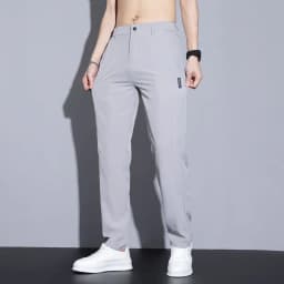 Ice silk men's pants 2025 summer new black gray thin business casual pants outdoor elastic breathable straight leg sports pants