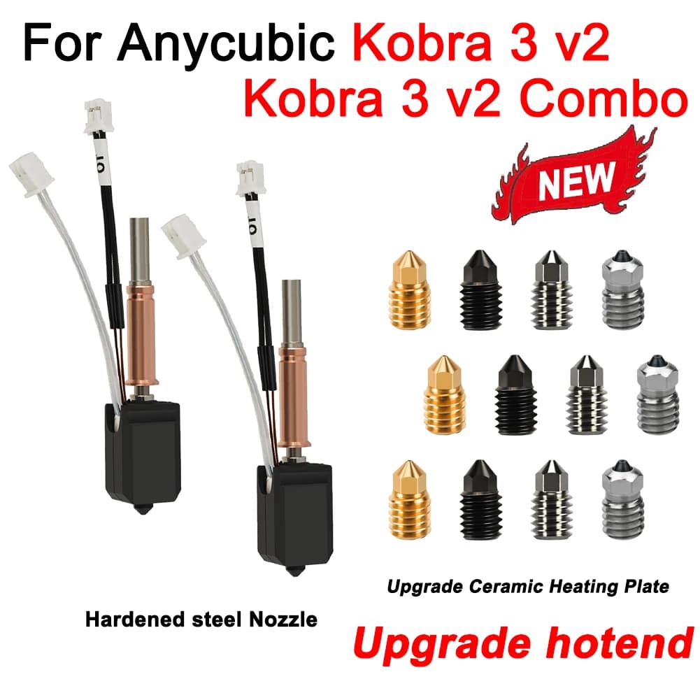 For Anycubic Kobra 3 V2/Kobra 3 V2 Combo Hotend Kit New Upgrade Hotend Ceramic Hotend 3D Printer Brass Hardened Steel Nozzle