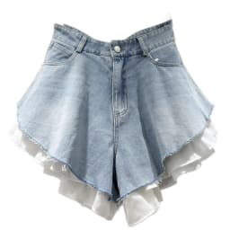 WTHT New Fashion Women's Patchwork Hem Wash Denim Shorts 2025 Summer Trendy High Waist A-line Short Pants Female 1LS1393