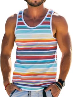 New Simple Color Striped 3D Printed Tank Tops Men Summer Sleeveless Casual Sports Vest Crew Neck Breathable Oversized Tees Tops