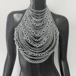 New Variety Of Body Chain Temperament White Pearl Suspender Silver Chain Top Metal Layered Fashionable Women's Clothing