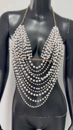 New Variety Of Body Chain Temperament White Pearl Suspender Silver Chain Top Metal Layered Fashionable Women's Clothing