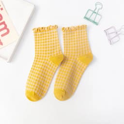 Women Socks Autumn Checkered Retro Vintage Cotton Socks Crew Comfortable Color Fashion Sock Elastic Plaid Short Socks Woman Sox