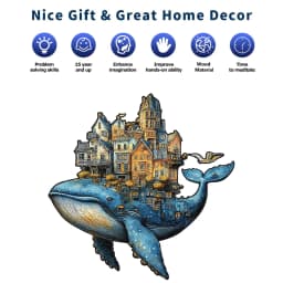 Wooden Puzzle for Adults -Whale Castle Puzzle, Unique Shape Wooden Jigsaw Puzzles, Modern Art Home Decor, Good Gift Idea
