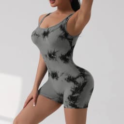 1PCS Tie Die Beautiful Back Yoga Suit Stretch Butt-Lifting Sports Jumpsuit Breathable Threaded Women Bodysuit without Pad