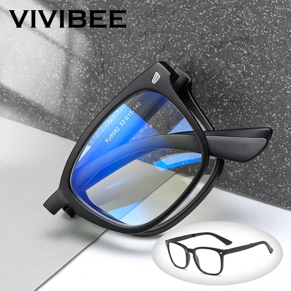 VIVIBEE Folding Anti Blue Light Blocking Glasses Men Square Classic Black Frame Computer Eyeglasses 2026 Women