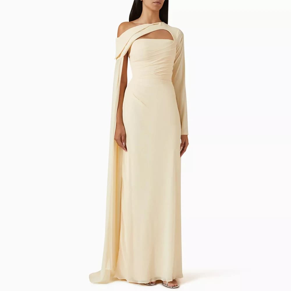 Customized Evening Dress Modern One Shoulder Long Sleeves Homecoming Dresses Classic Watteau Train Formal Occasion Gowns
