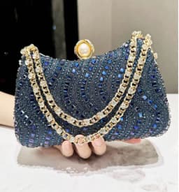 Fine Rhinestone Diamond Inlay Dinner Evening Bag Retro Luxury Gold Silver Blue Small Clutch For Women Wedding Party Shoulder Bag