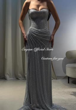 Customized Strapless Glitter Prom Dresses Side Split Sleeveless vestidos de noiva Floor-Length Formal Evening Gown Mermaid