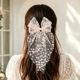 1pc Girls Wedding Decor Embroidery Lace Bow Long Tail Hair Accessory Kids Party Wear Hair Clip Teenage Fahion Ponytail Barrettes