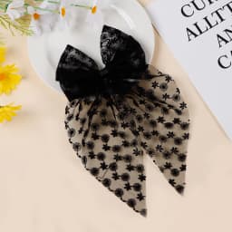 1pc Girls Wedding Decor Embroidery Lace Bow Long Tail Hair Accessory Kids Party Wear Hair Clip Teenage Fahion Ponytail Barrettes