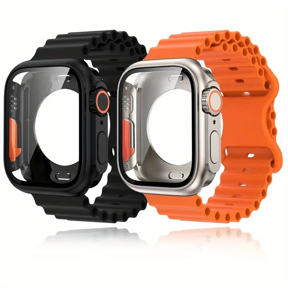 Glass Case+Strap for Apple Watch Band 40mm 41mm 44mm 45mm 42mm 46mm Screen Protectors Case for Apple IWatch Series 10 9 8 7 6 54