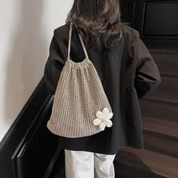 Solid Color Knitting Shoulder Bag Large Capacity Bohemian Crochet Backpack Hollow Out Versatile Beach Travel Tote Bag For Women